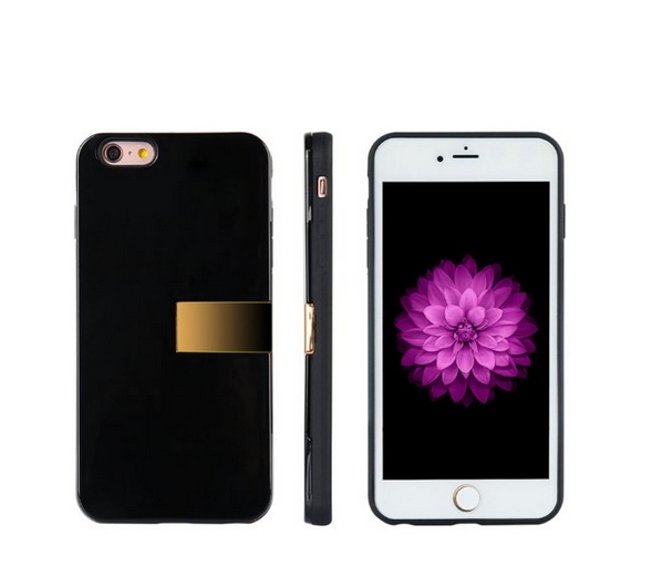 Apple iPhone 6 6s Modern Series Luxury Card Holder Hybrid Case with Gold Stand Black